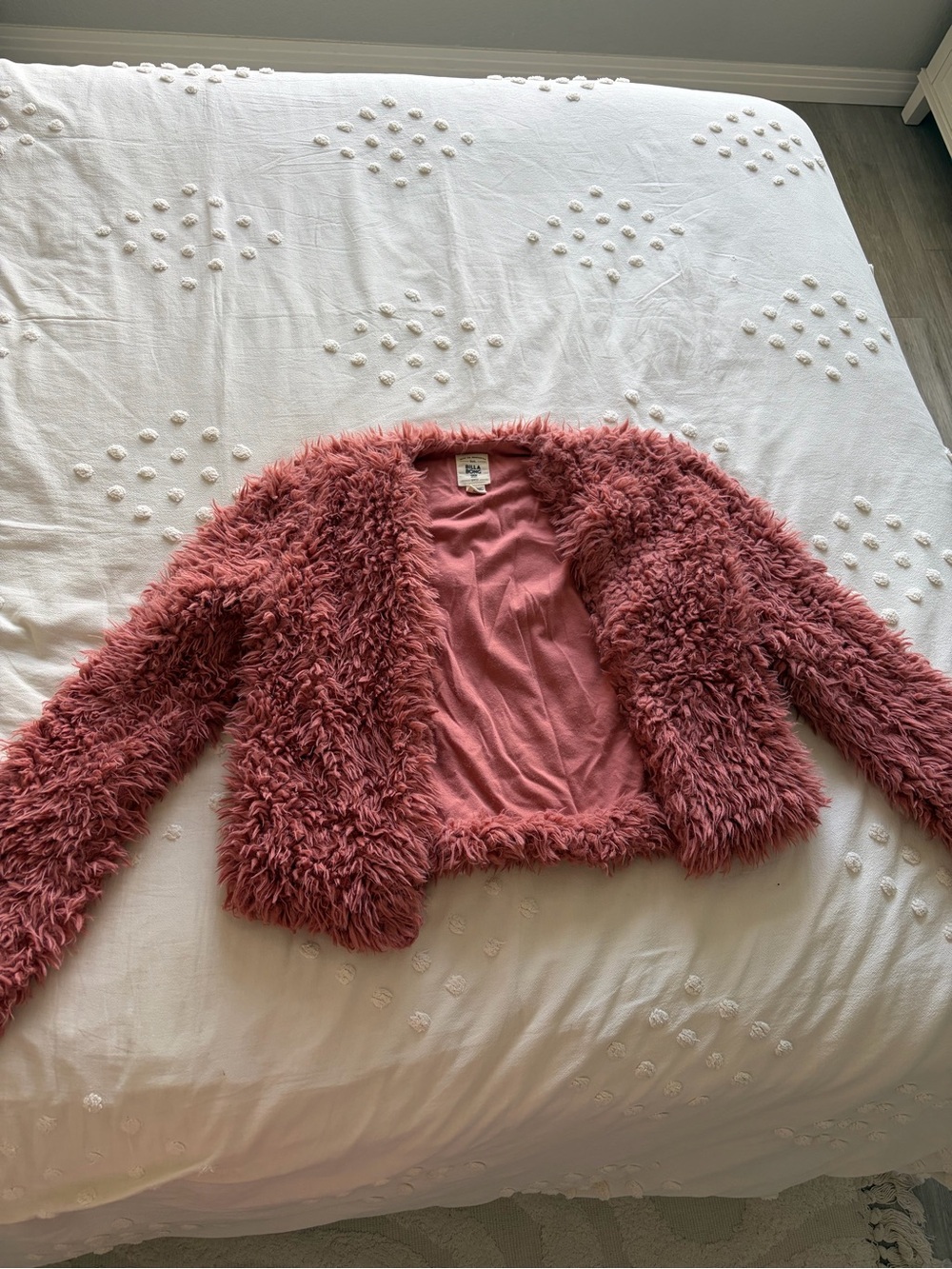 Billabong Dusty Rose Faux Fur Open Front Jacket